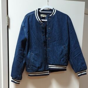 Madewell Blue Jean Jacket with Striped Trim